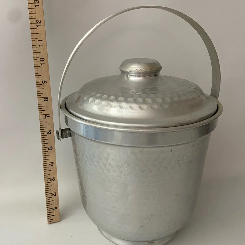 Vintage Ice Bucket Hammered Aluminum with Handle, MCM, Made in Italy